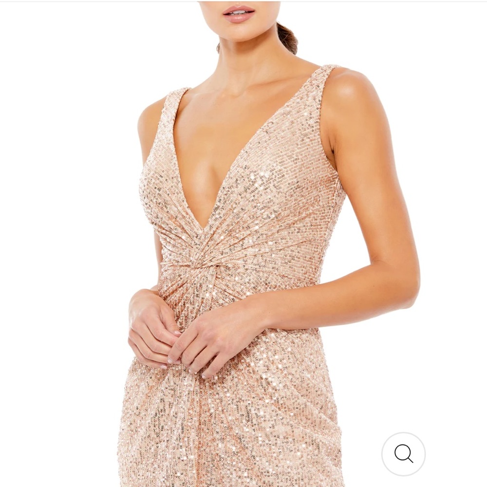Mac Duggal Front Twist Plunging Sequined Mini Dress NWT Size 0 Rose Gold - Picture 4 of 8